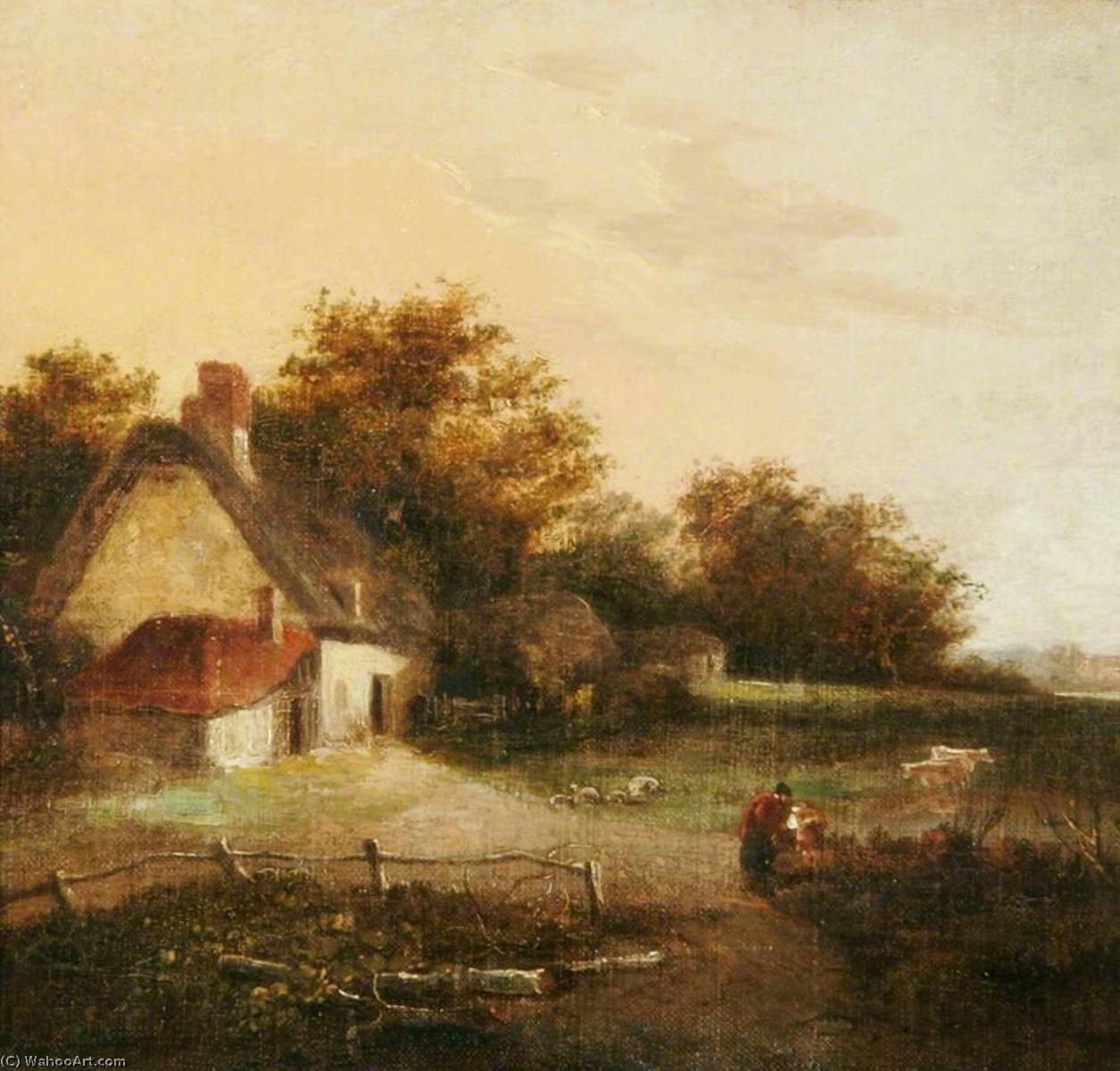 Wikioo.org - The Encyclopedia of Fine Arts - Painting, Artwork by John Crome - Landscape with a Cottage and Trees