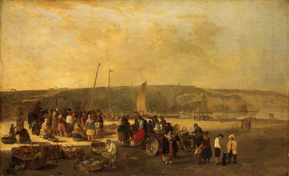 Wikioo.org - The Encyclopedia of Fine Arts - Painting, Artwork by John Crome - The Fish Market, Boulogne, France