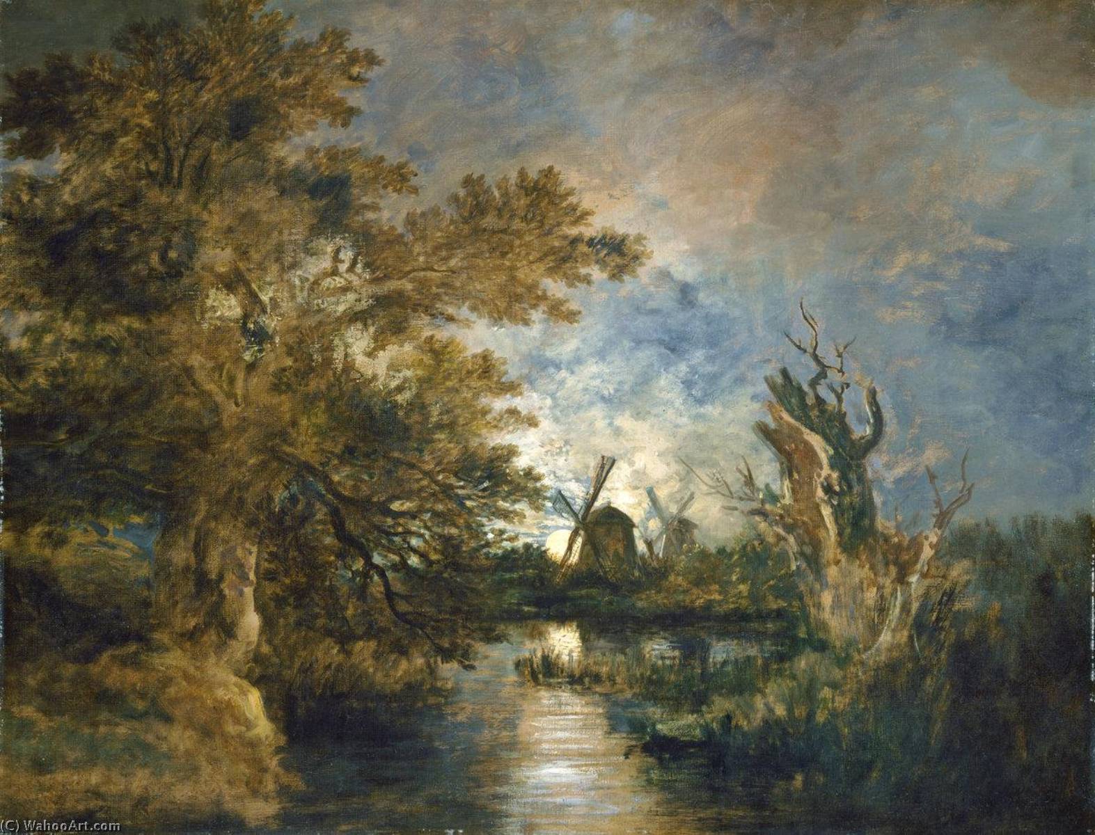 Wikioo.org - The Encyclopedia of Fine Arts - Painting, Artwork by John Crome - Moonlight on the Yare
