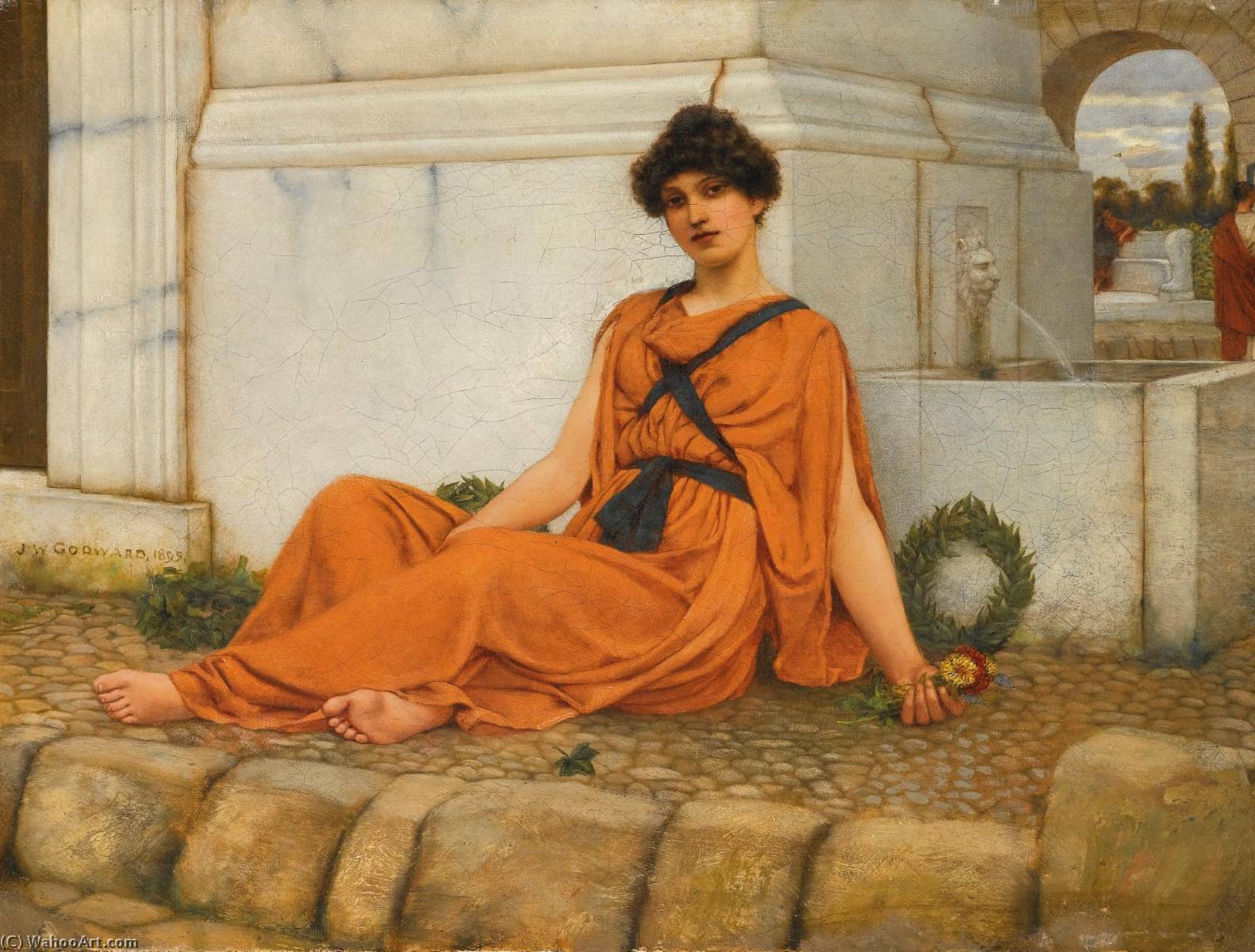Wikioo.org - The Encyclopedia of Fine Arts - Painting, Artwork by John William Godward - repose, the flower girl