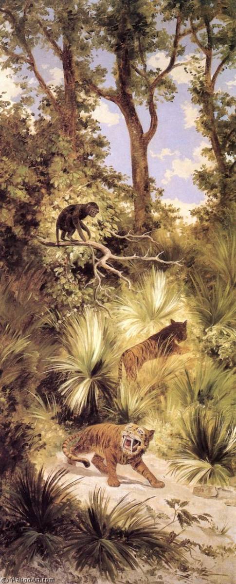 Wikioo.org - The Encyclopedia of Fine Arts - Painting, Artwork by José María Velasco - Flora y fauna del periodo Cuaternario Plio Pleistoceno