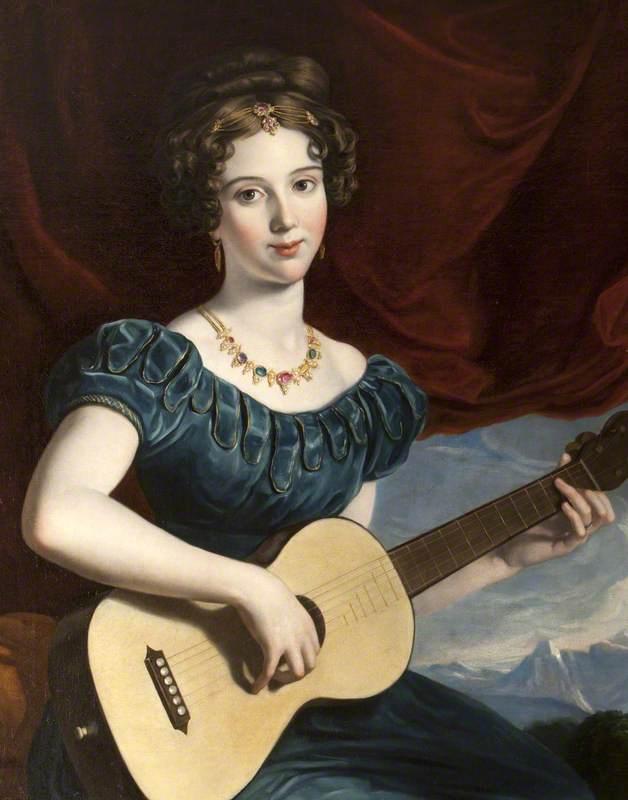 Wikioo.org - The Encyclopedia of Fine Arts - Painting, Artwork by Joseph Karl Stieler - A Lady of the Petre Family Playing the Guitar