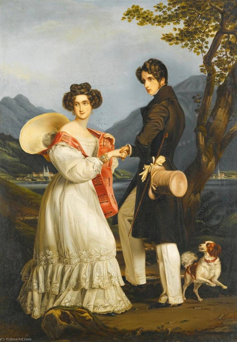 Wikioo.org - The Encyclopedia of Fine Arts - Painting, Artwork by Joseph Karl Stieler - Max, Duke of Bavaria, and Duchess Ludovica