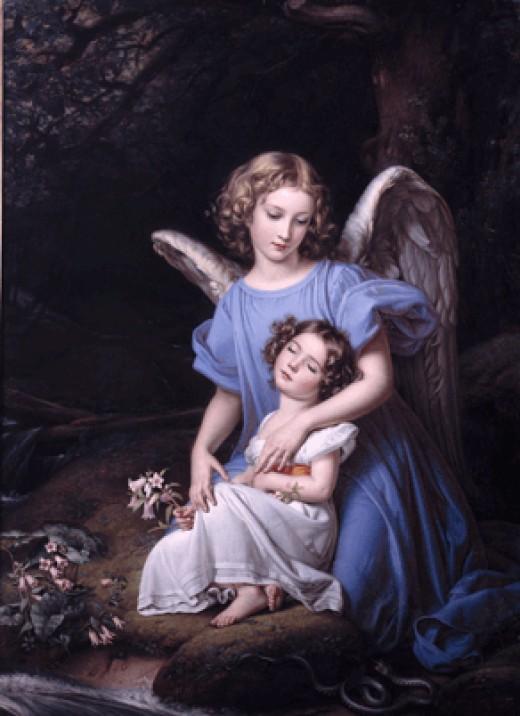 WikiOO.org - Encyclopedia of Fine Arts - Maleri, Artwork Joseph Karl Stieler - Guardian angel at the brook