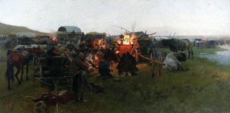 Wikioo.org - The Encyclopedia of Fine Arts - Painting, Artwork by Jozef Brandt - Prayer in the steppe (Our Lady of Pochayiv)