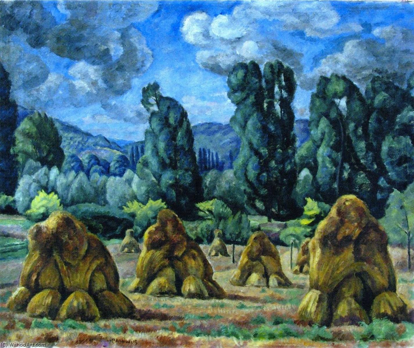 Wikioo.org - The Encyclopedia of Fine Arts - Painting, Artwork by Józef Pankiewicz - Haystacks Normandy Landscape (also known as Poplars)