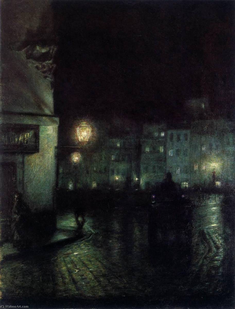 WikiOO.org – 美術百科全書 - 繪畫，作品 Józef Pankiewicz - 老城区 市场  华沙  在  夜