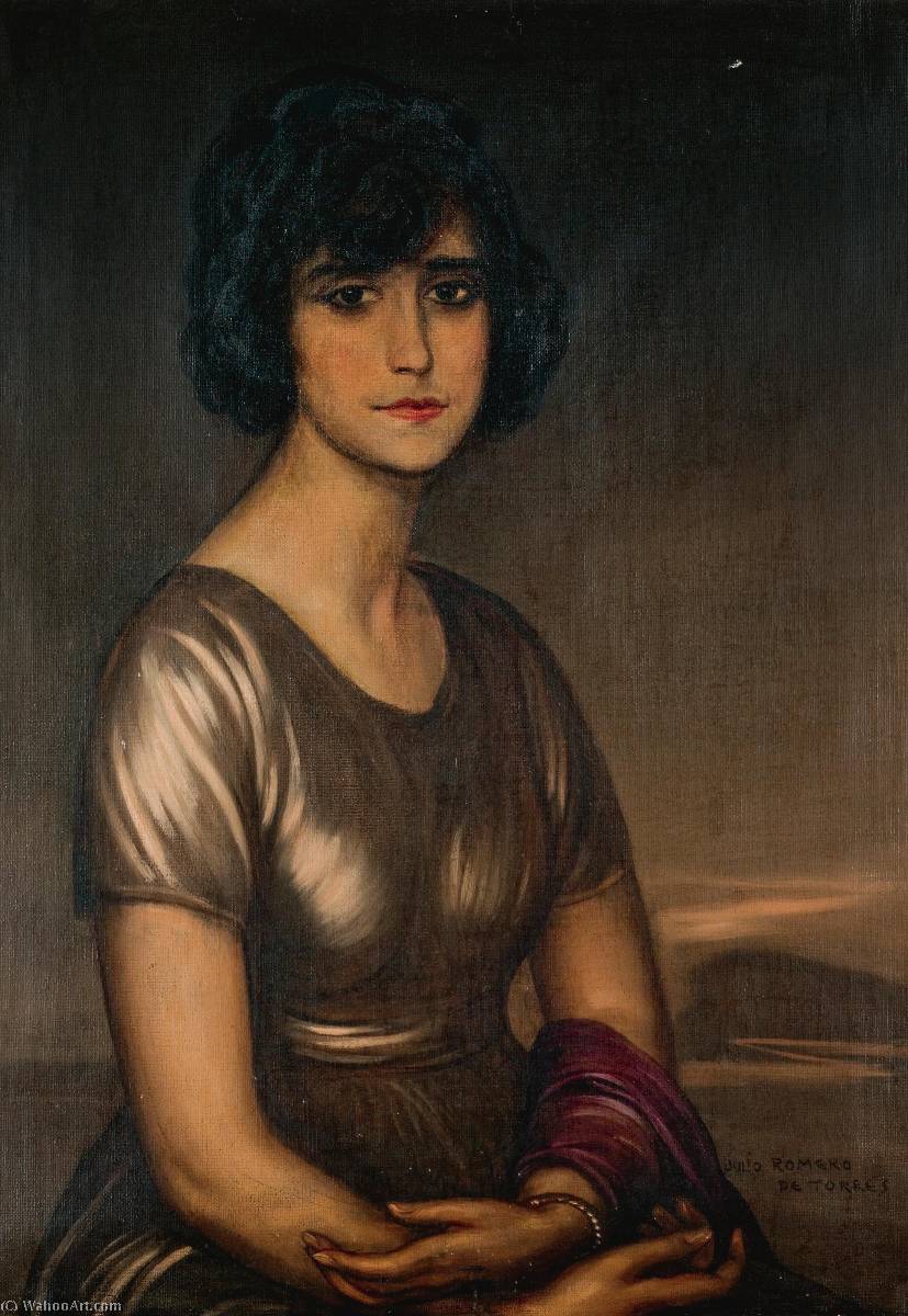 Wikioo.org - The Encyclopedia of Fine Arts - Painting, Artwork by Julio Romero De Torres - Retrato de dama joven (Portrait of a young lady)