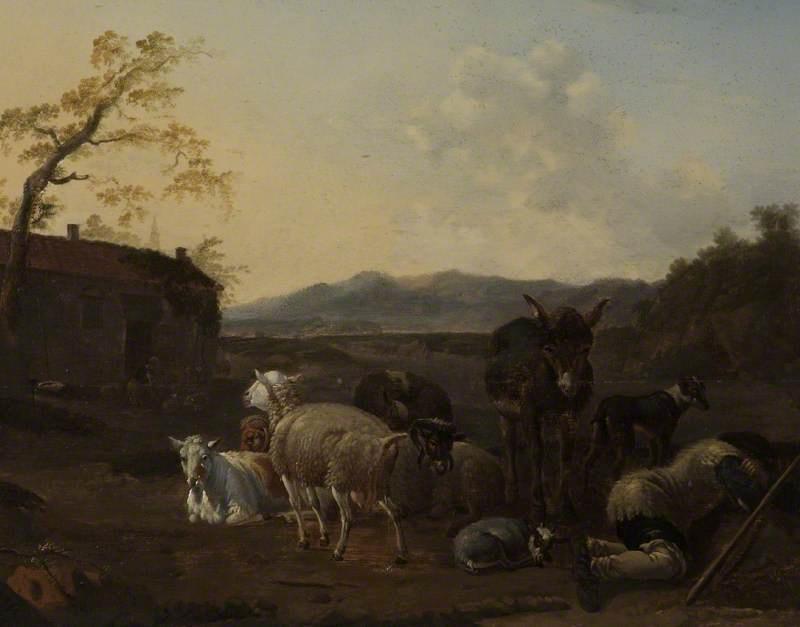 Wikioo.org - The Encyclopedia of Fine Arts - Painting, Artwork by Karel Dujardin - Landscape with Sleeping Herdsmen