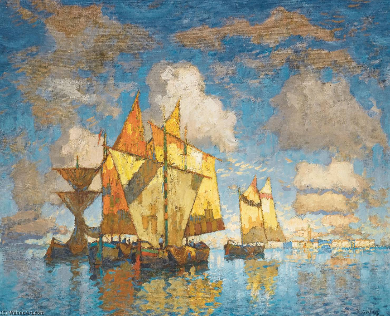 Wikioo.org - The Encyclopedia of Fine Arts - Painting, Artwork by Konstantin Ivanovich Gorbatov - Fishing boats in the Lagoon, Venice