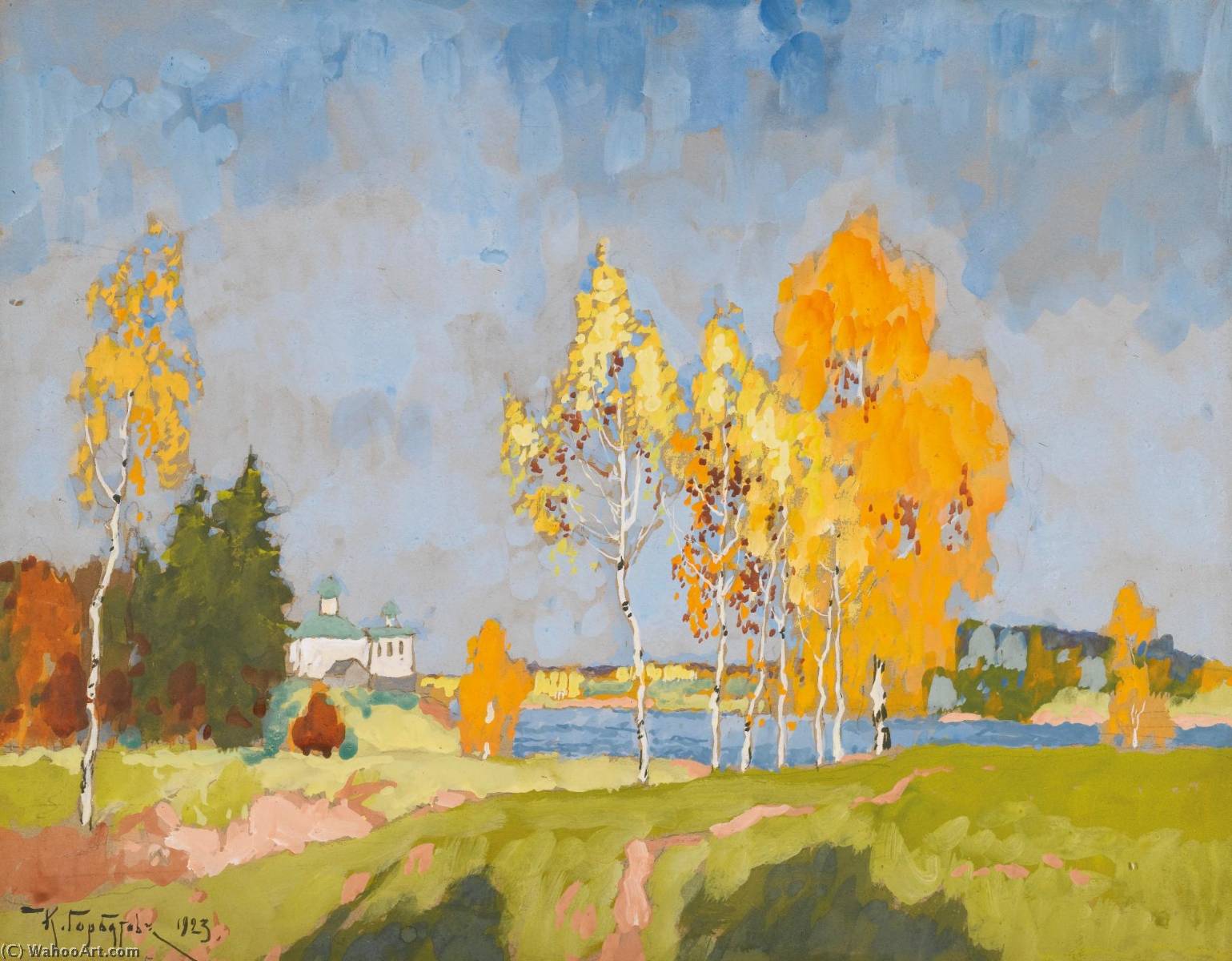 Wikioo.org - The Encyclopedia of Fine Arts - Painting, Artwork by Konstantin Ivanovich Gorbatov - Autumn Scene with Birch Trees