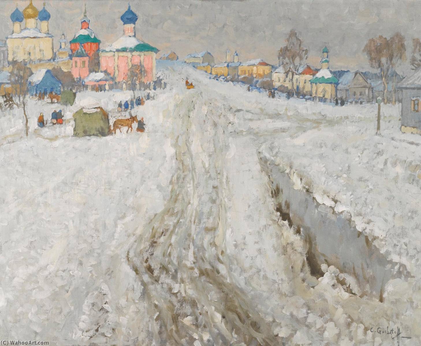 Wikioo.org - The Encyclopedia of Fine Arts - Painting, Artwork by Konstantin Ivanovich Gorbatov - Russian Town under the Snow