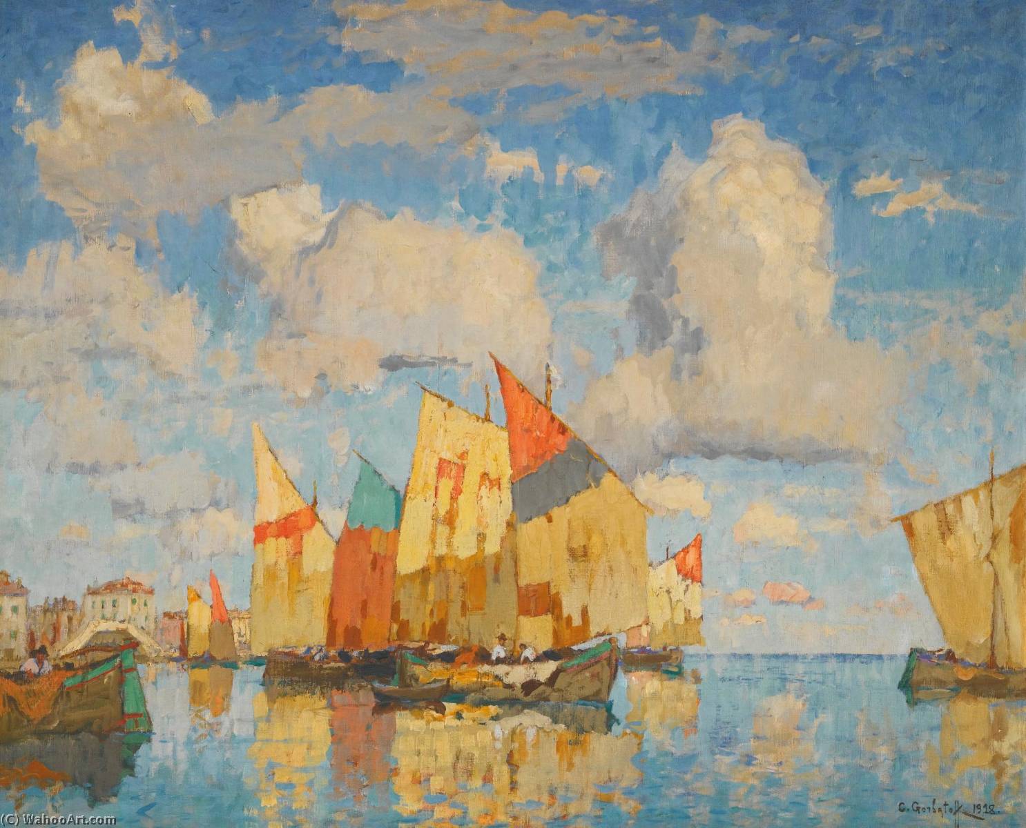 Wikioo.org - The Encyclopedia of Fine Arts - Painting, Artwork by Konstantin Ivanovich Gorbatov - Boats in a Harbour