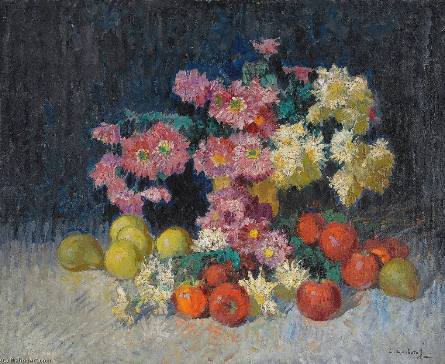 Wikioo.org - The Encyclopedia of Fine Arts - Painting, Artwork by Konstantin Ivanovich Gorbatov - Still Life with Flowers and Fruit