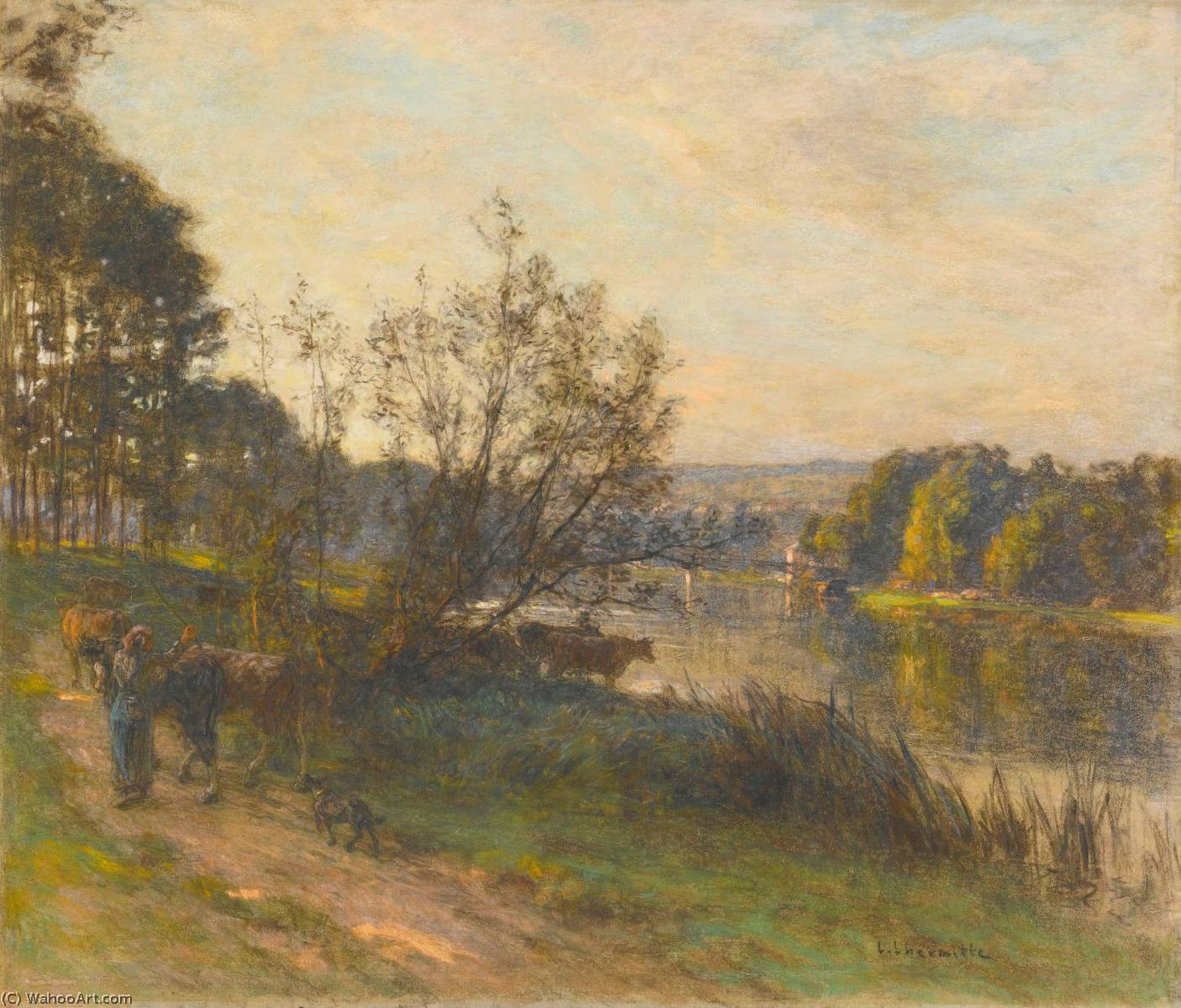 Wikioo.org - The Encyclopedia of Fine Arts - Painting, Artwork by Léon Augustin L'hermitte - VACHES à LA RIVIèRE