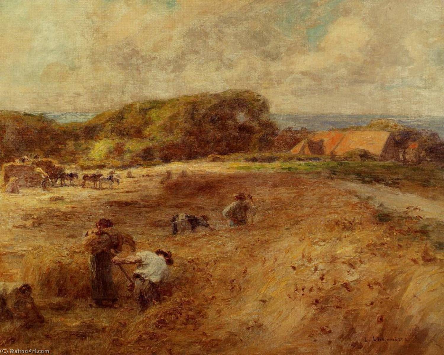 Wikioo.org - The Encyclopedia of Fine Arts - Painting, Artwork by Léon Augustin L'hermitte - Harvesters near the Farm of Sambre