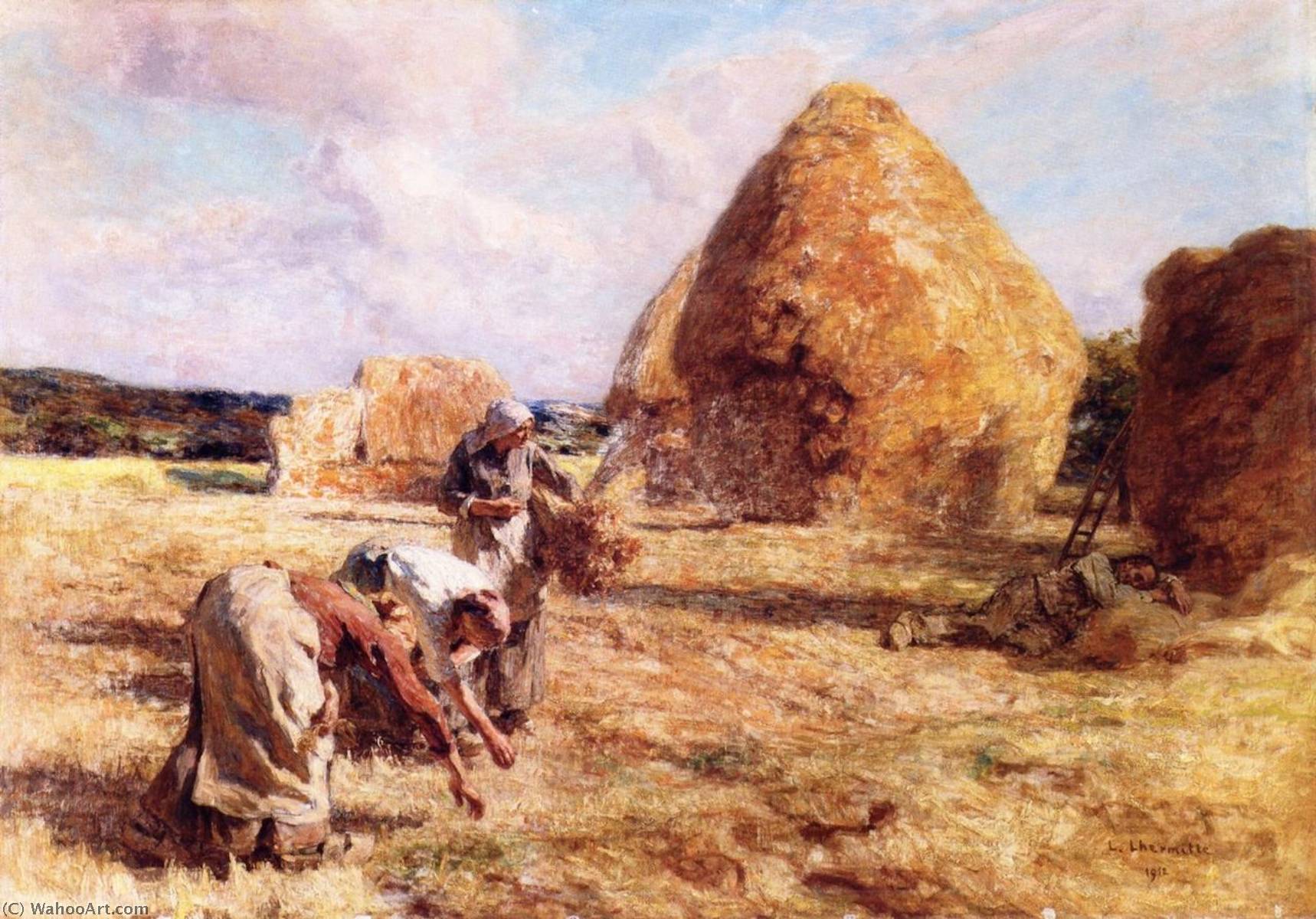 WikiOO.org - Enciklopedija likovnih umjetnosti - Slikarstvo, umjetnička djela Léon Augustin L'hermitte - Gleaners near the Haystacks