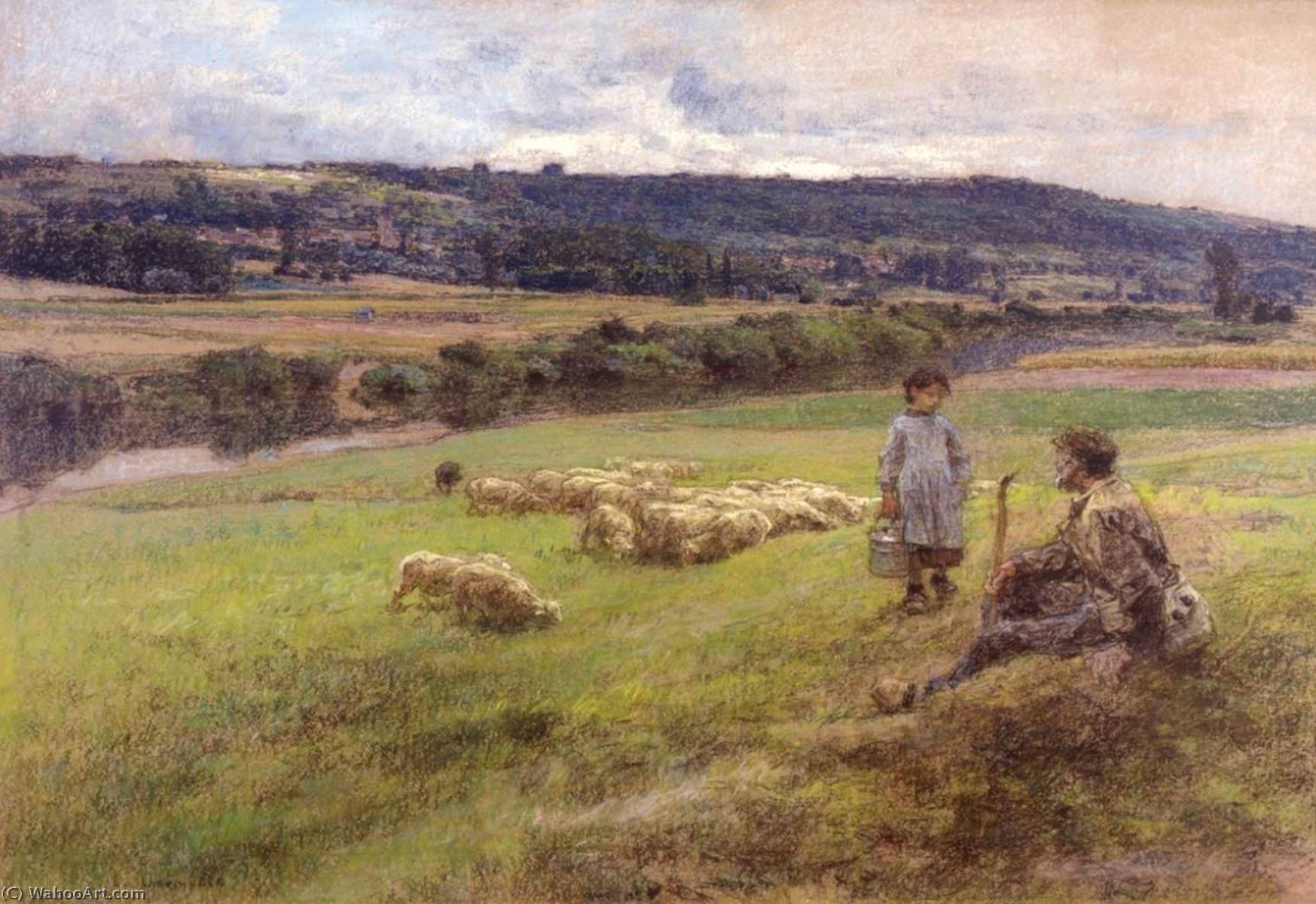 Wikioo.org - The Encyclopedia of Fine Arts - Painting, Artwork by Léon Augustin L'hermitte - Shepherd and His Flock