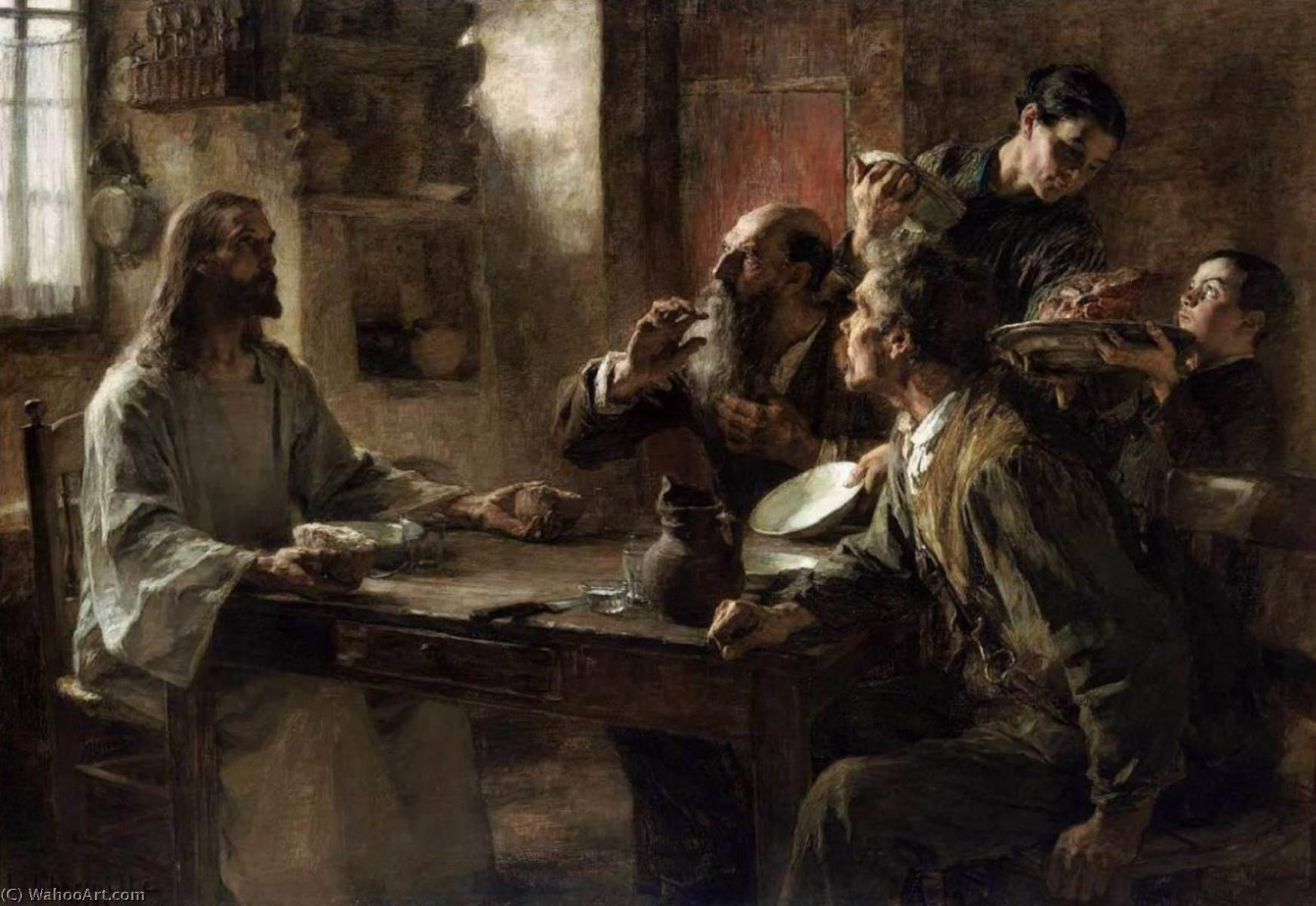 WikiOO.org - Encyclopedia of Fine Arts - Lukisan, Artwork Léon Augustin L'hermitte - Supper at Emmaus