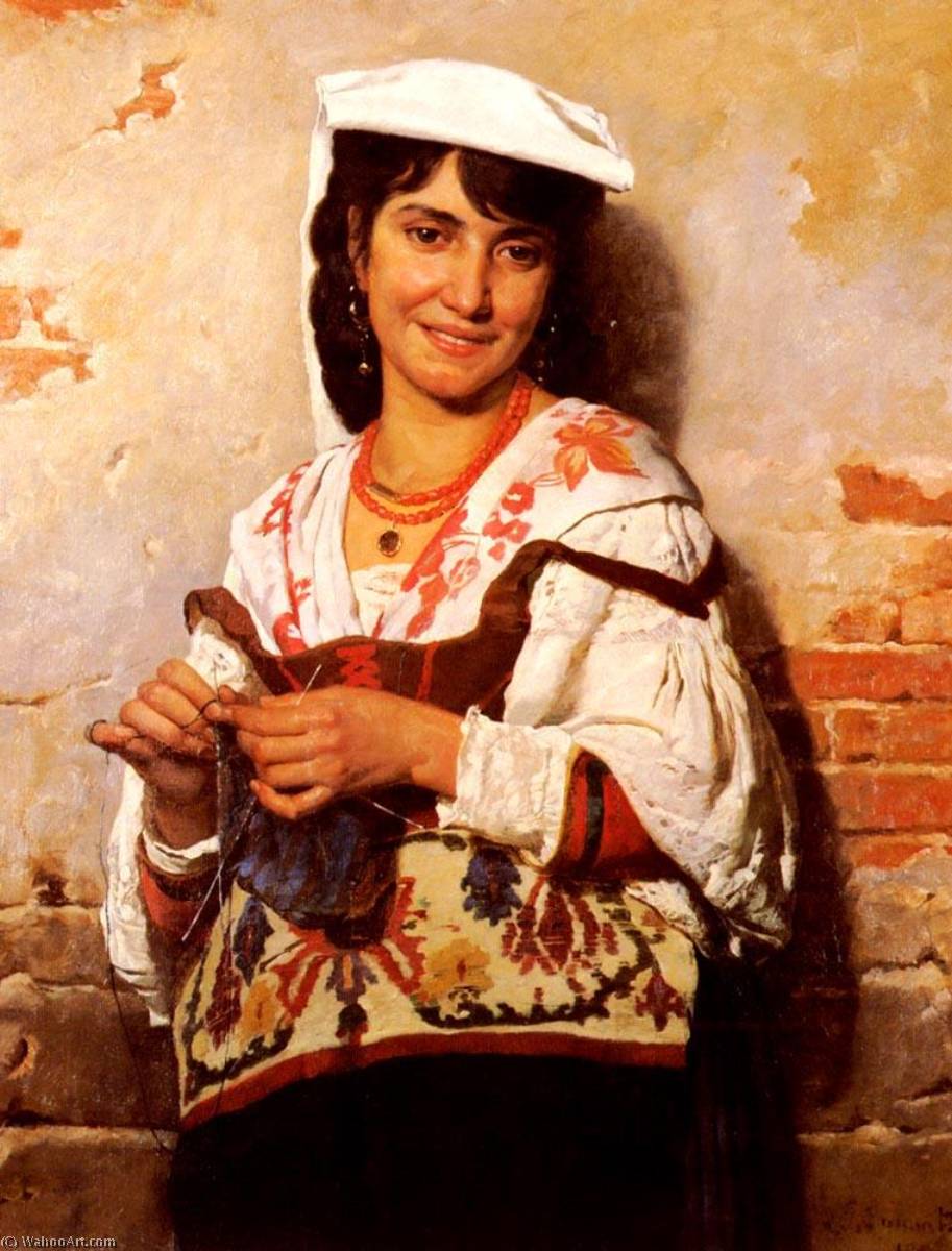 Wikioo.org - The Encyclopedia of Fine Arts - Painting, Artwork by Léon Joseph Florentin Bonnat - Jeune Fille Italienne (also known as Young Italian Girl)