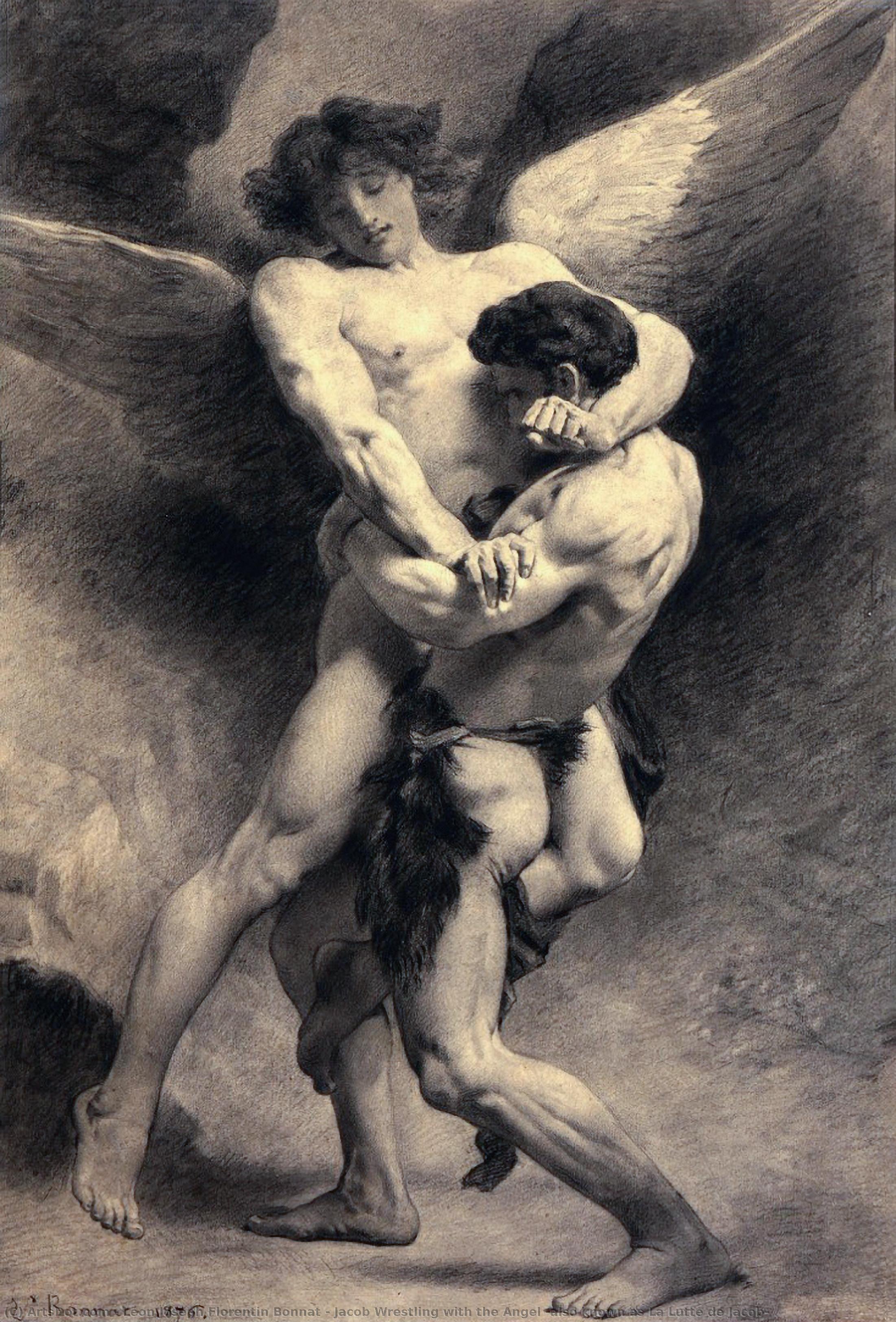 Wikioo.org - สารานุกรมวิจิตรศิลป์ - จิตรกรรม Léon Joseph Florentin Bonnat - Jacob Wrestling with the Angel (also known as La Lutte de Jacob)