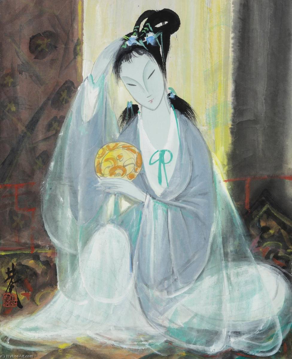 Wikoo.org - موسوعة الفنون الجميلة - اللوحة، العمل الفني Lin Fengmian - Lady with a Mirror