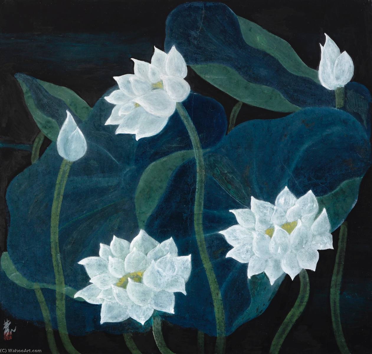 Wikioo.org - The Encyclopedia of Fine Arts - Painting, Artwork by Lin Fengmian - WHITE LOTUSES