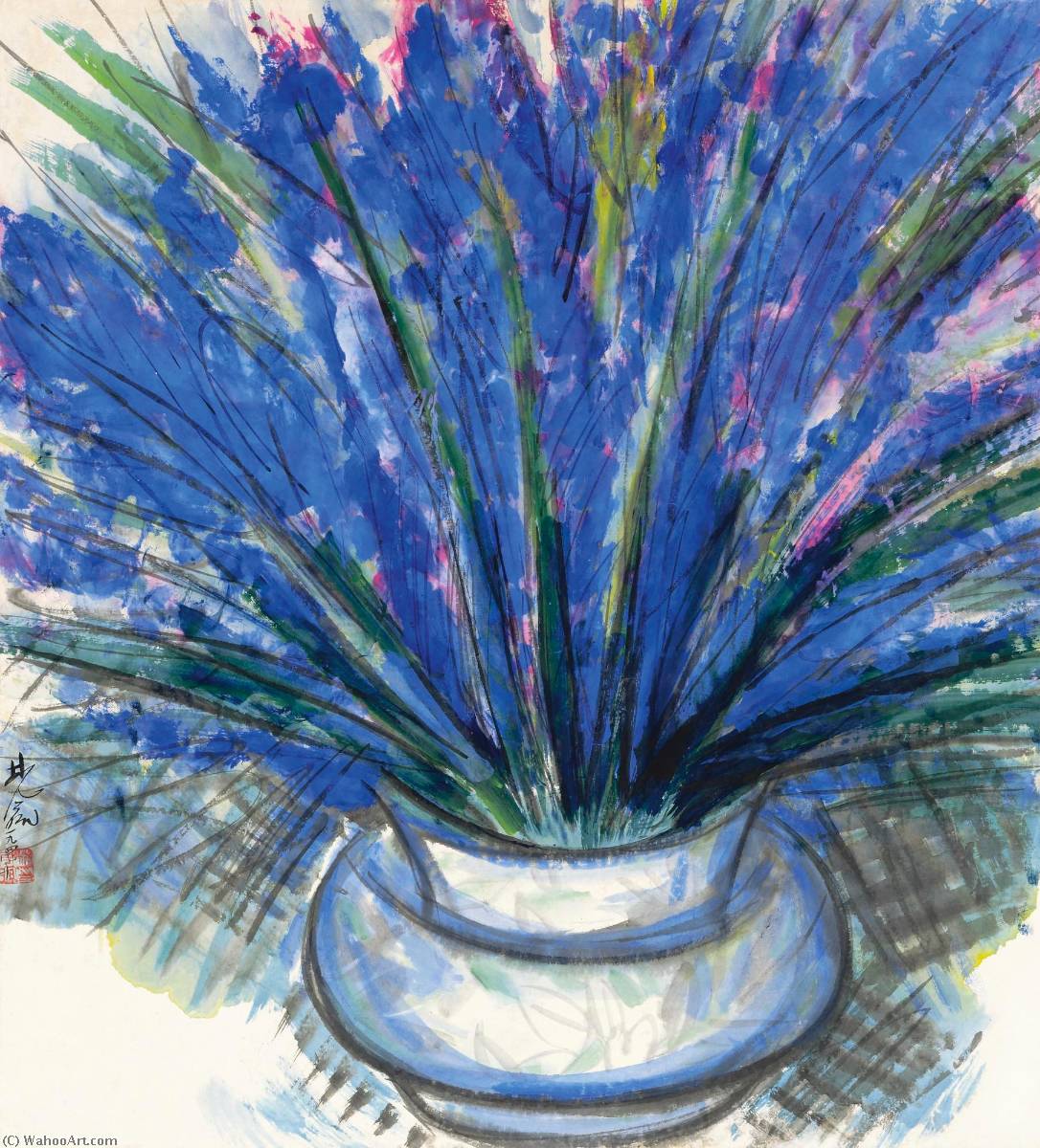 Wikioo.org - Encyklopedia Sztuk Pięknych - Malarstwo, Grafika Lin Fengmian - PURPLE FLOWERS IN A VASE