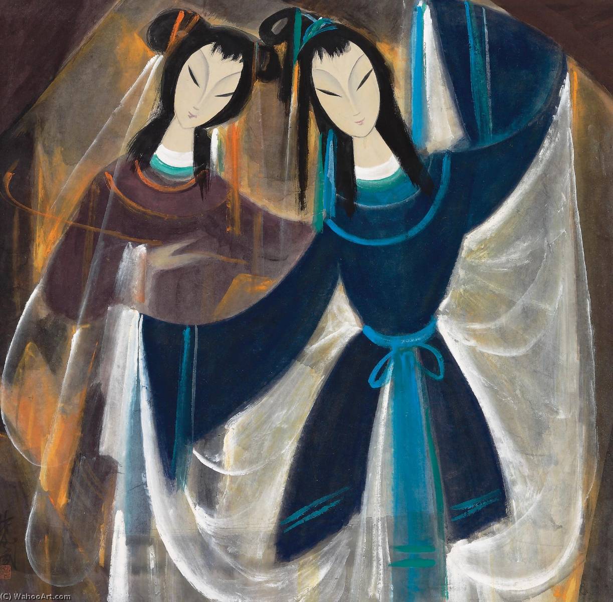 Wikioo.org - The Encyclopedia of Fine Arts - Painting, Artwork by Lin Fengmian - TWO DANCERS