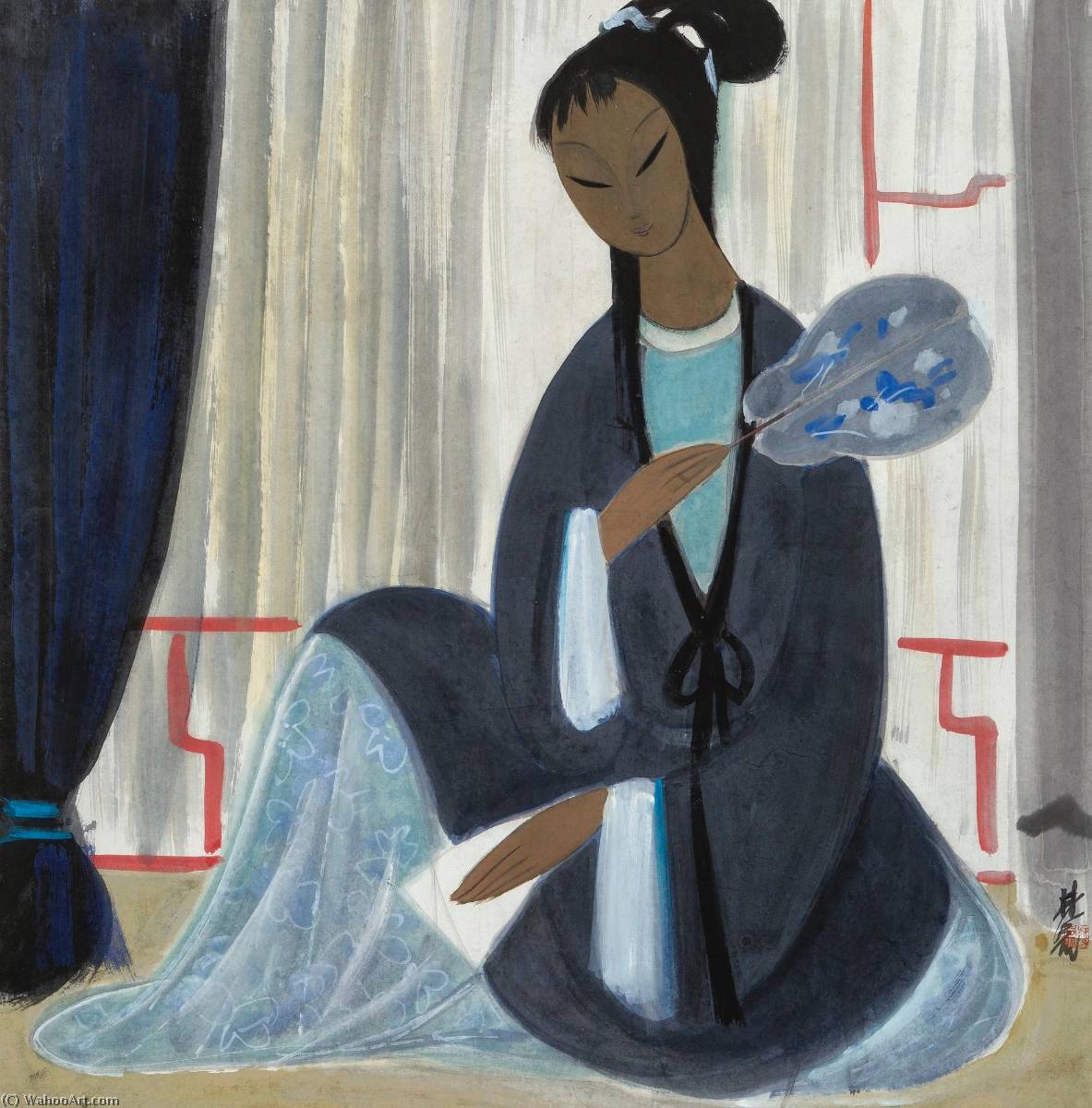 Wikioo.org - Bách khoa toàn thư về mỹ thuật - Vẽ tranh, Tác phẩm nghệ thuật Lin Fengmian - LADY WITH A FAN