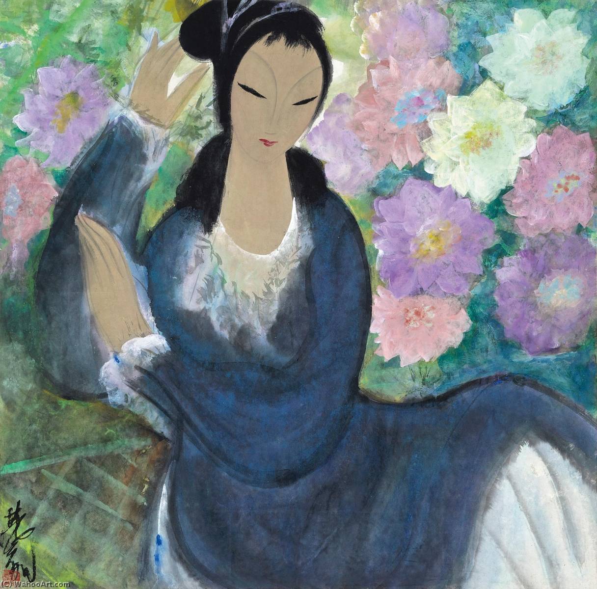 WikiOO.org - Encyclopedia of Fine Arts - Lukisan, Artwork Lin Fengmian - LADY IN THE GARDEN