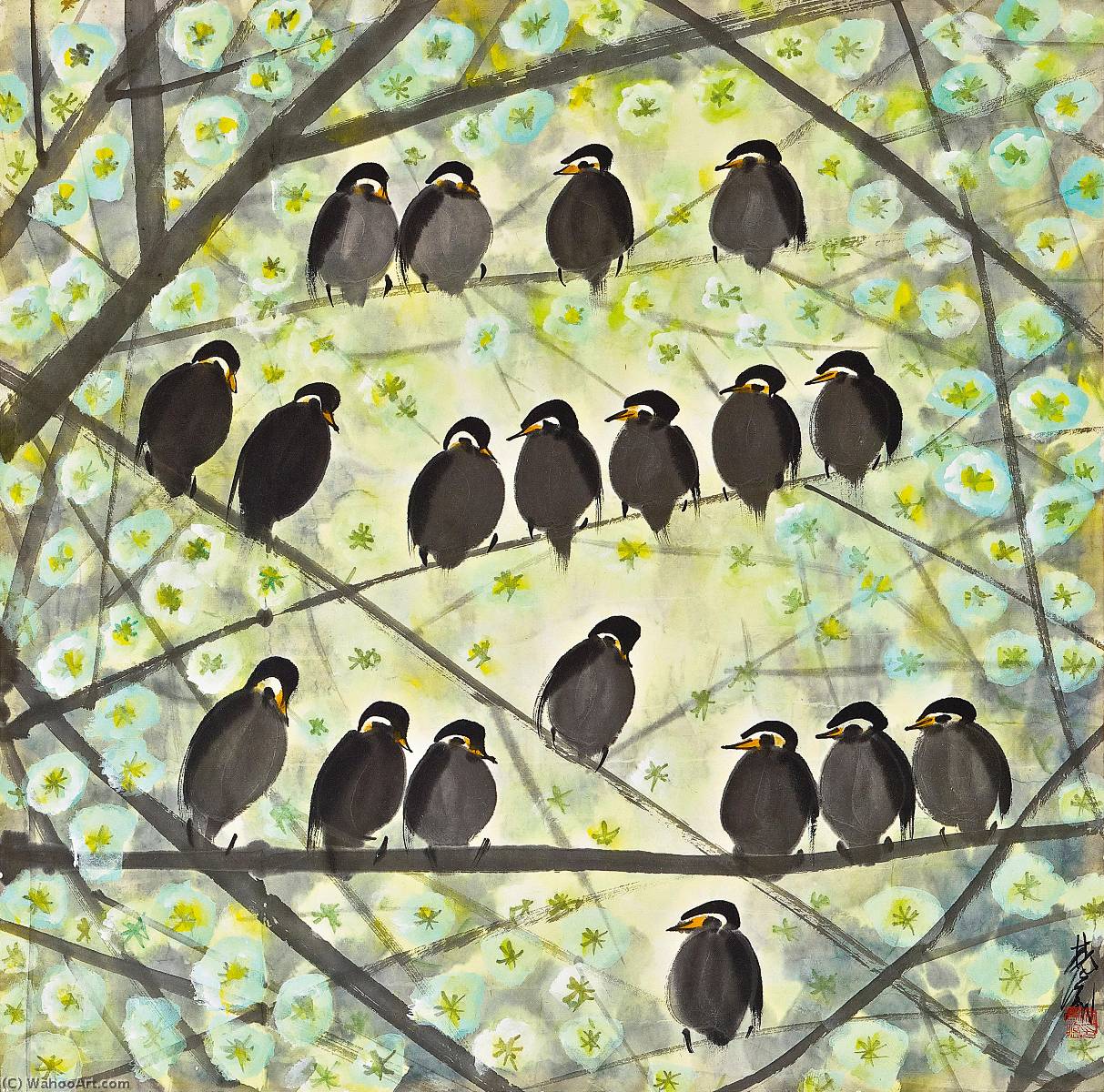 Wikioo.org - Bách khoa toàn thư về mỹ thuật - Vẽ tranh, Tác phẩm nghệ thuật Lin Fengmian - PEAR BLOSSOMS AND BIRDS