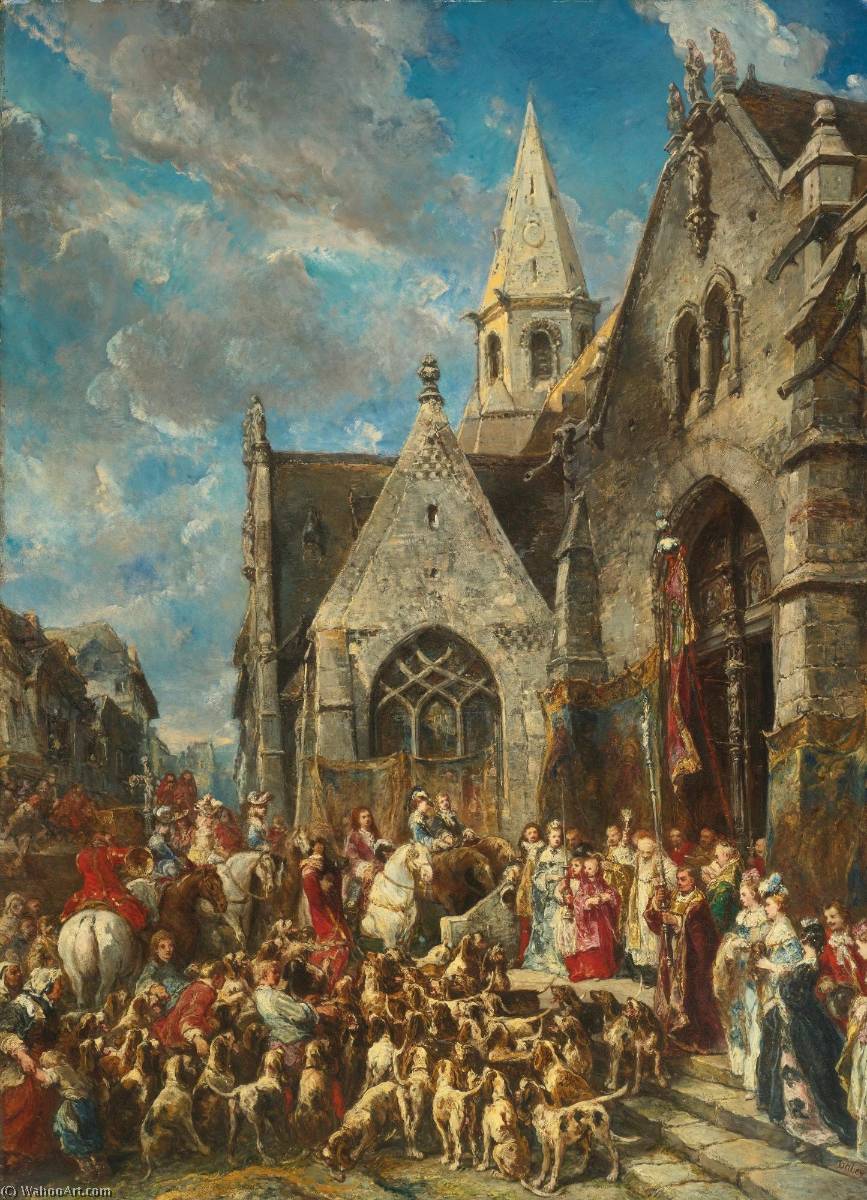 Wikioo.org - Bách khoa toàn thư về mỹ thuật - Vẽ tranh, Tác phẩm nghệ thuật Louis Gabriel Eugène Isabey - St. Hubert's Day (The Blessing of the Hounds)