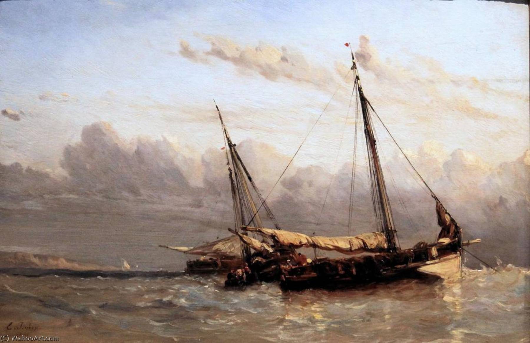 Wikioo.org - The Encyclopedia of Fine Arts - Painting, Artwork by Louis Gabriel Eugène Isabey - Fishing Boats