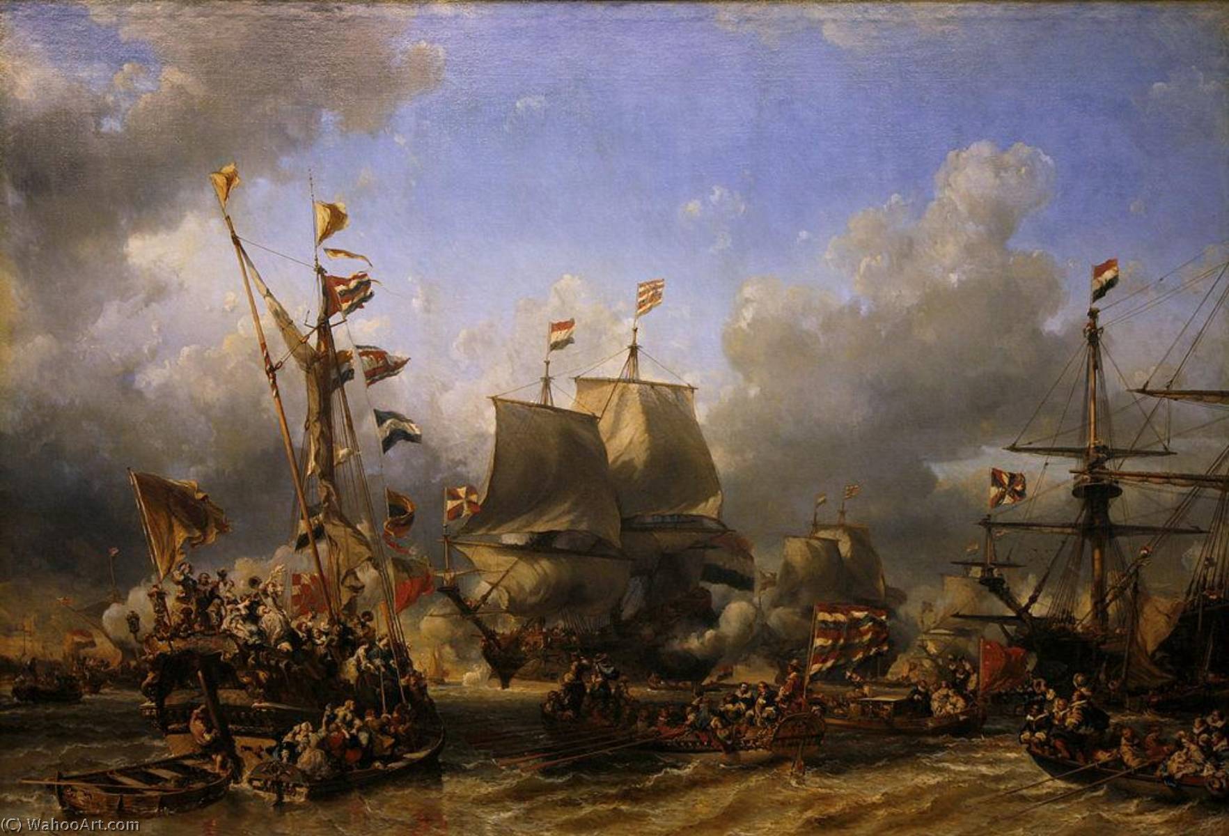 Wikioo.org - The Encyclopedia of Fine Arts - Painting, Artwork by Louis Gabriel Eugène Isabey - The Embarkation of De Ruyter and De Witt at Texel, 1667