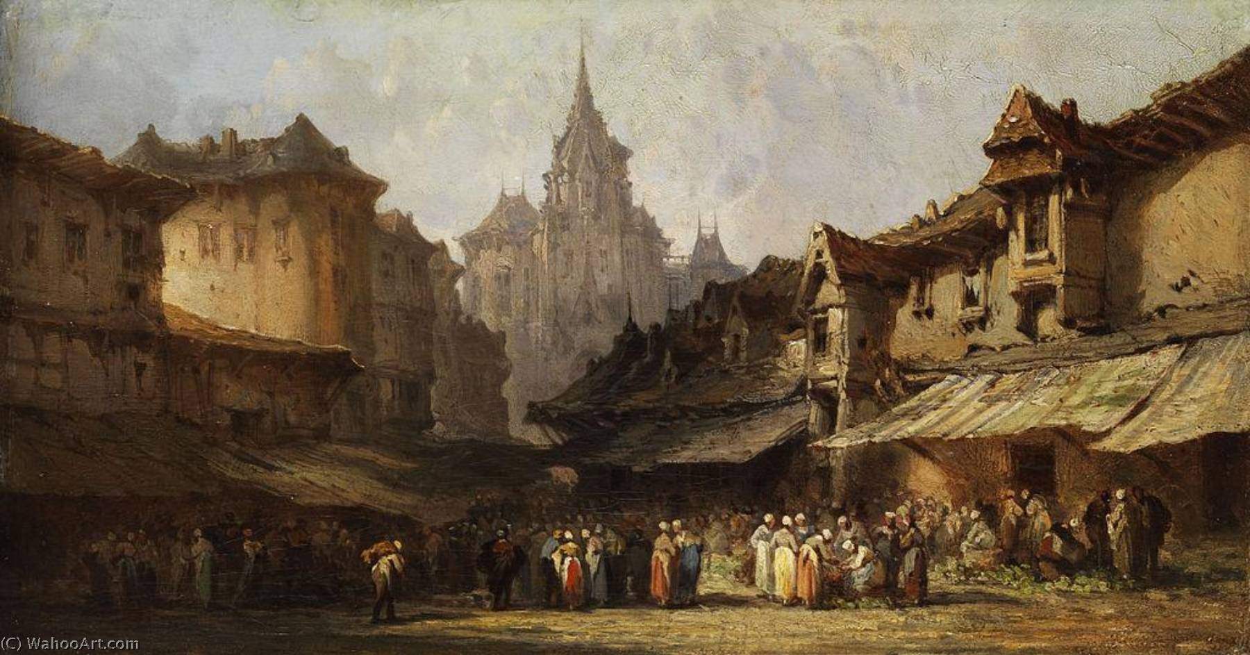 WikiOO.org - Encyclopedia of Fine Arts - Maalaus, taideteos Louis Gabriel Eugène Isabey - Market Place in a Small Town