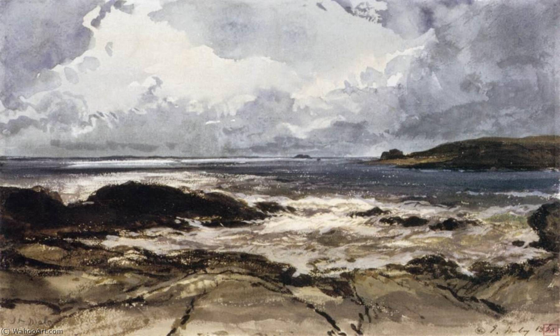 WikiOO.org - Encyclopedia of Fine Arts - Maalaus, taideteos Louis Gabriel Eugène Isabey - Rocks at Saint Malo
