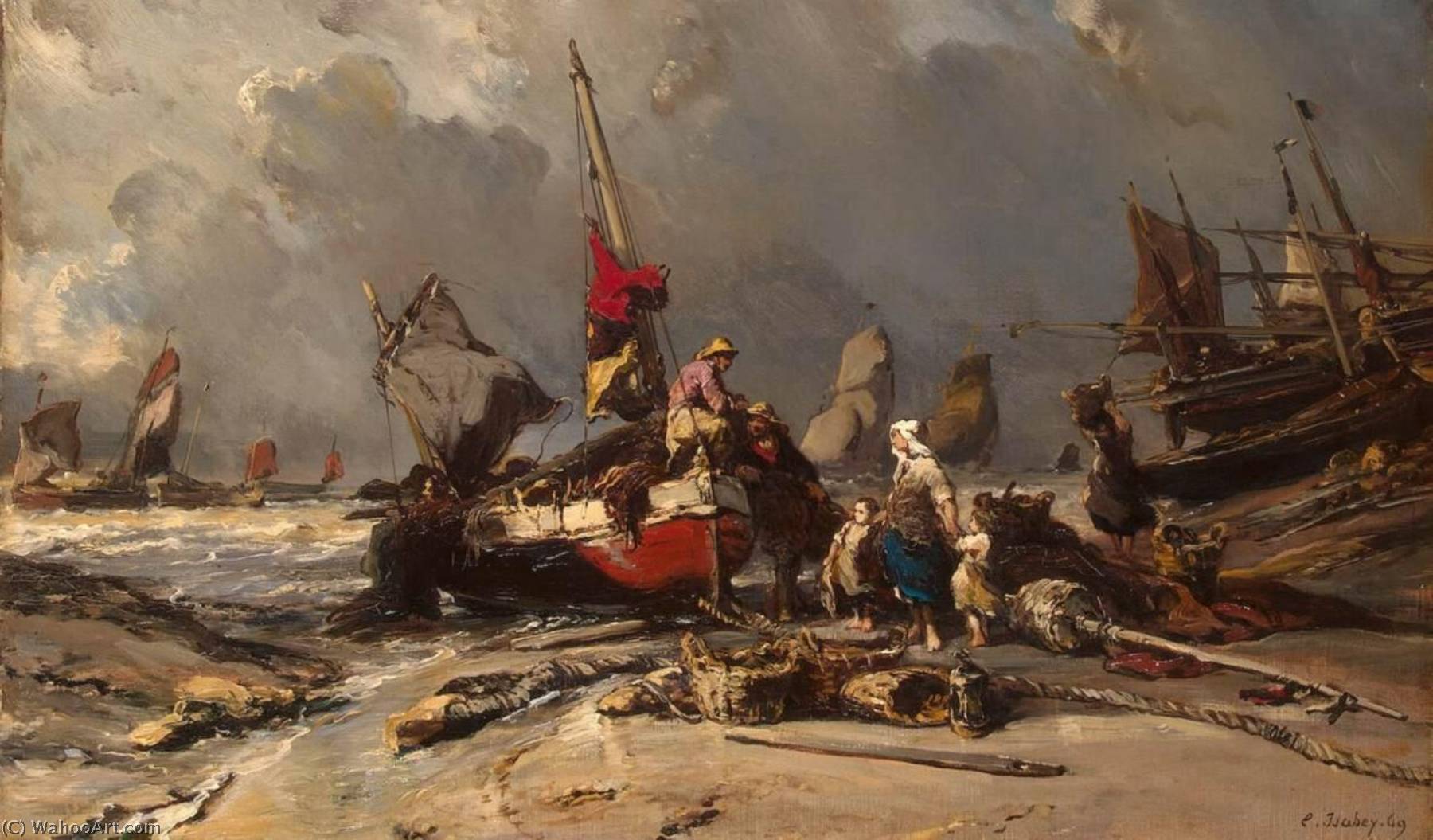 WikiOO.org - Enciclopédia das Belas Artes - Pintura, Arte por Louis Gabriel Eugène Isabey - After a Storm