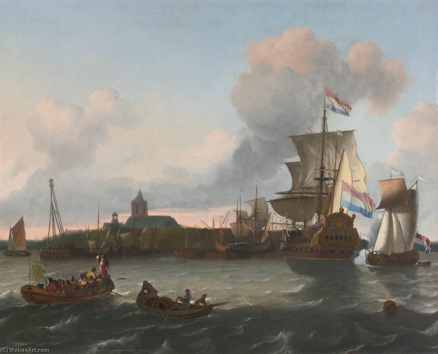 Wikioo.org - The Encyclopedia of Fine Arts - Painting, Artwork by Ludolf Backhuysen - View from the Nieuwe Maas River towards the city of Vlaardingen
