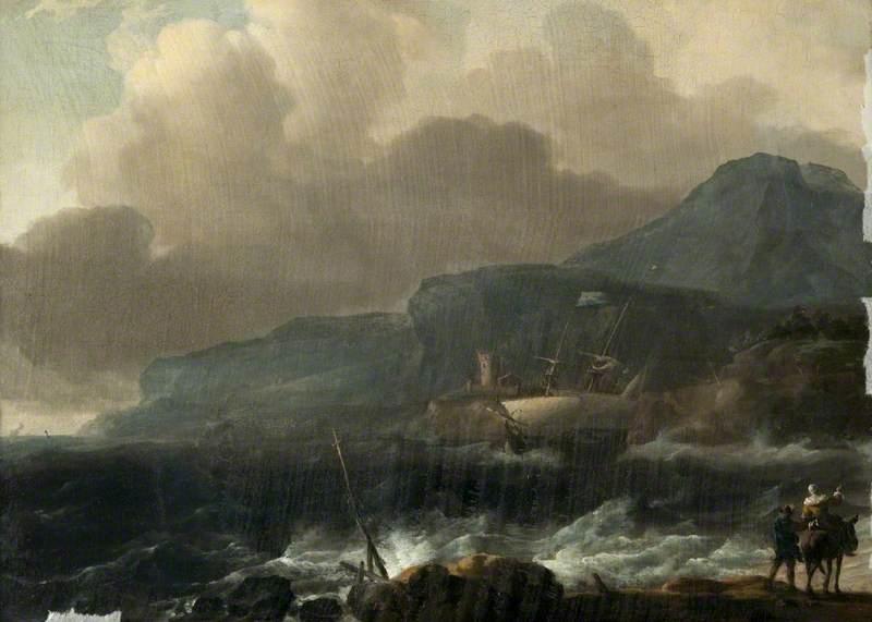 Wikioo.org - The Encyclopedia of Fine Arts - Painting, Artwork by Ludolf Backhuysen - A Dutch Ship Clawing off a High Coast in a Gale