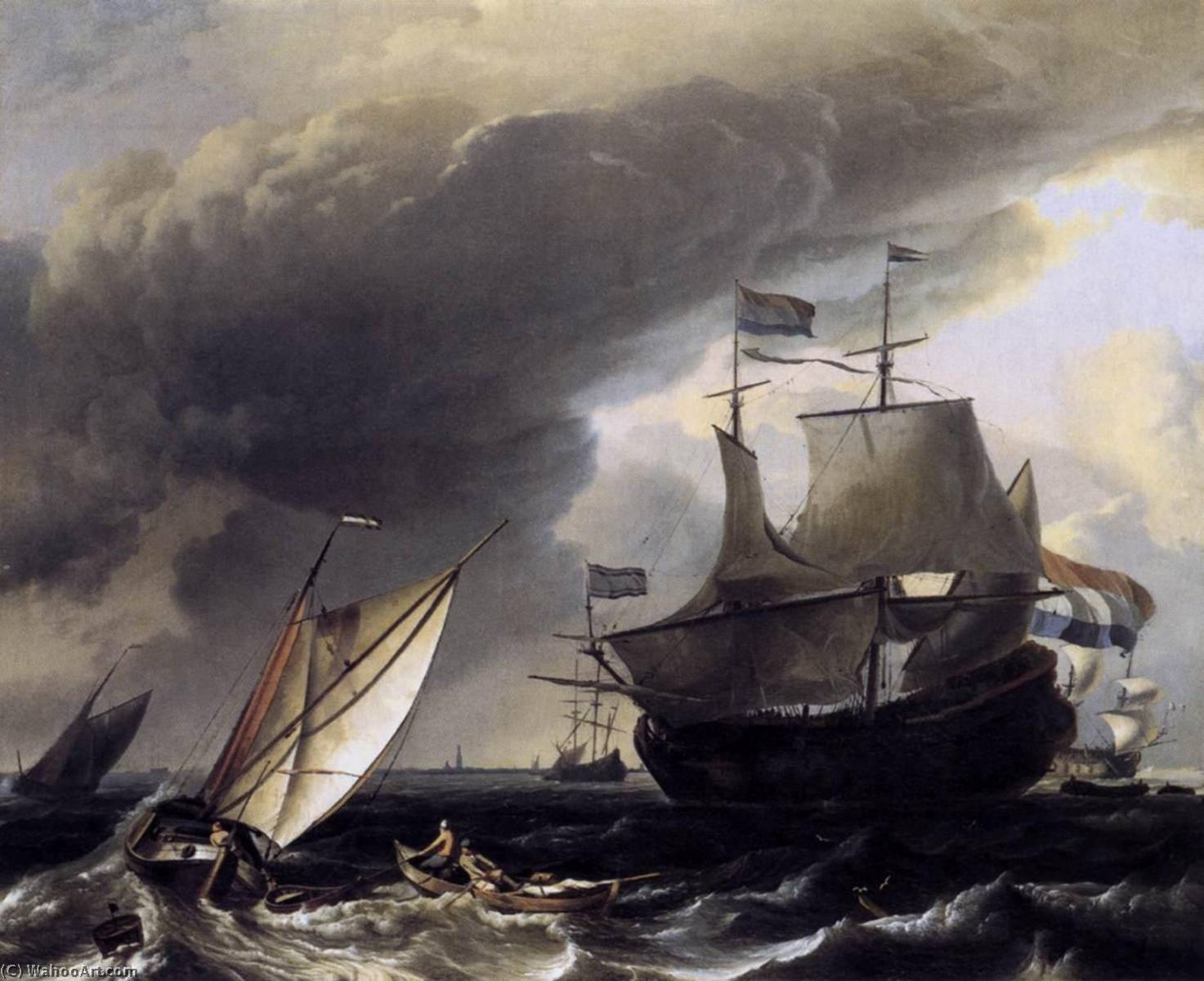 Wikioo.org - Die Enzyklopädie bildender Kunst - Malerei, Kunstwerk von Ludolf Backhuysen - Niederländische schiffe auf  der  meer  bei  Amsterdam untergebracht
