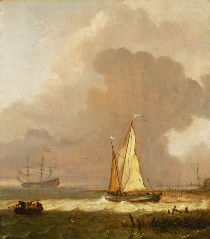 Wikioo.org - The Encyclopedia of Fine Arts - Painting, Artwork by Ludolf Backhuysen - A Kaag Leaving the Shore in Stormy Weather
