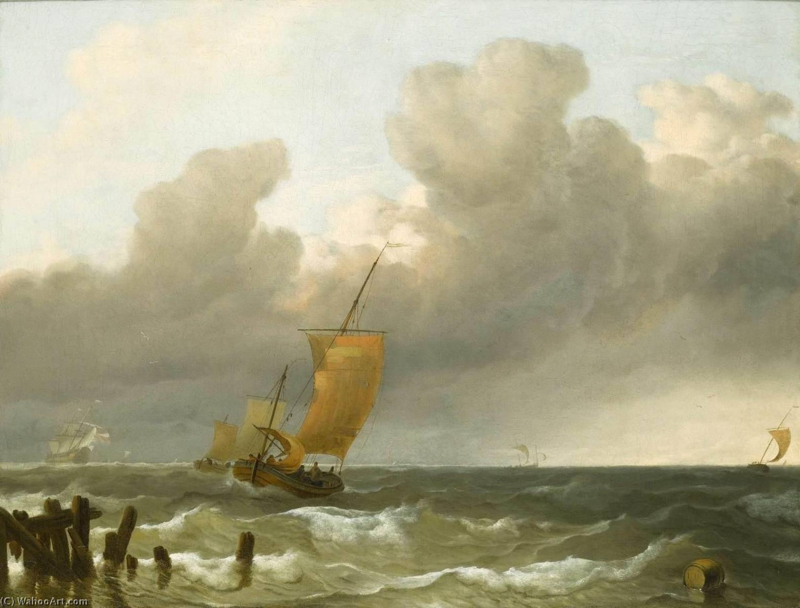 WikiOO.org - Encyclopedia of Fine Arts - Maľba, Artwork Ludolf Backhuysen - Shipping by the Dutch Coast