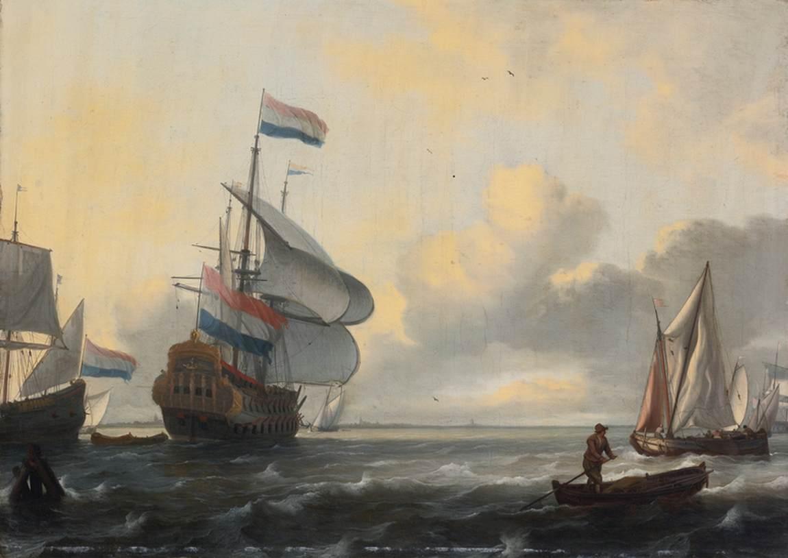WikiOO.org - אנציקלופדיה לאמנויות יפות - ציור, יצירות אמנות Ludolf Backhuysen - Ships in a Stiff Breeze