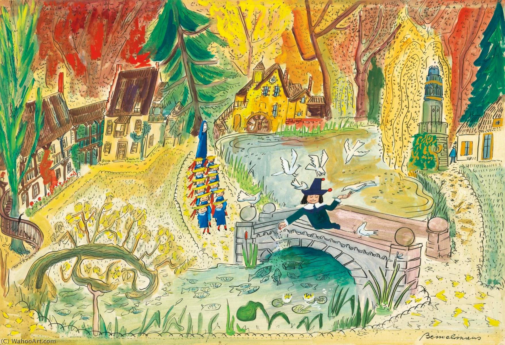 Wikioo.org - The Encyclopedia of Fine Arts - Painting, Artwork by Ludwig Bemelmans - The Hameau of Marie Antoinette Versailles (He Almost Turned into a Saint In Fact)