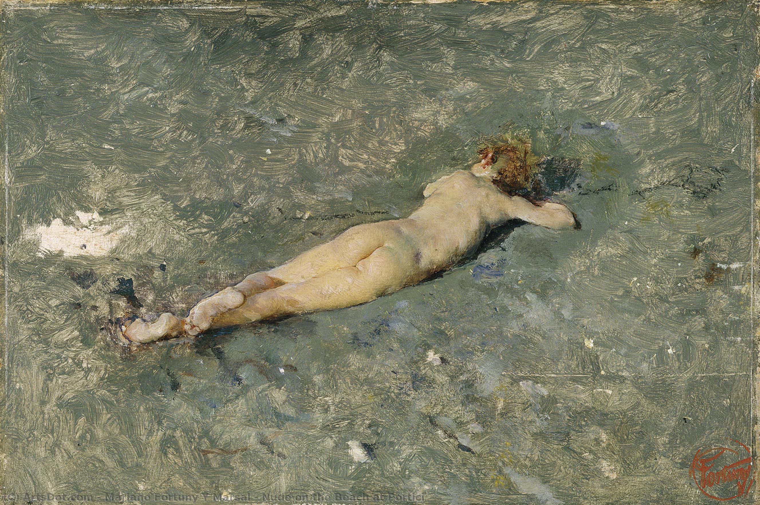 Wikioo.org – La Enciclopedia de las Bellas Artes - Pintura, Obras de arte de Mariano Fortuny Y Marsal - desnudo en el playa en portici