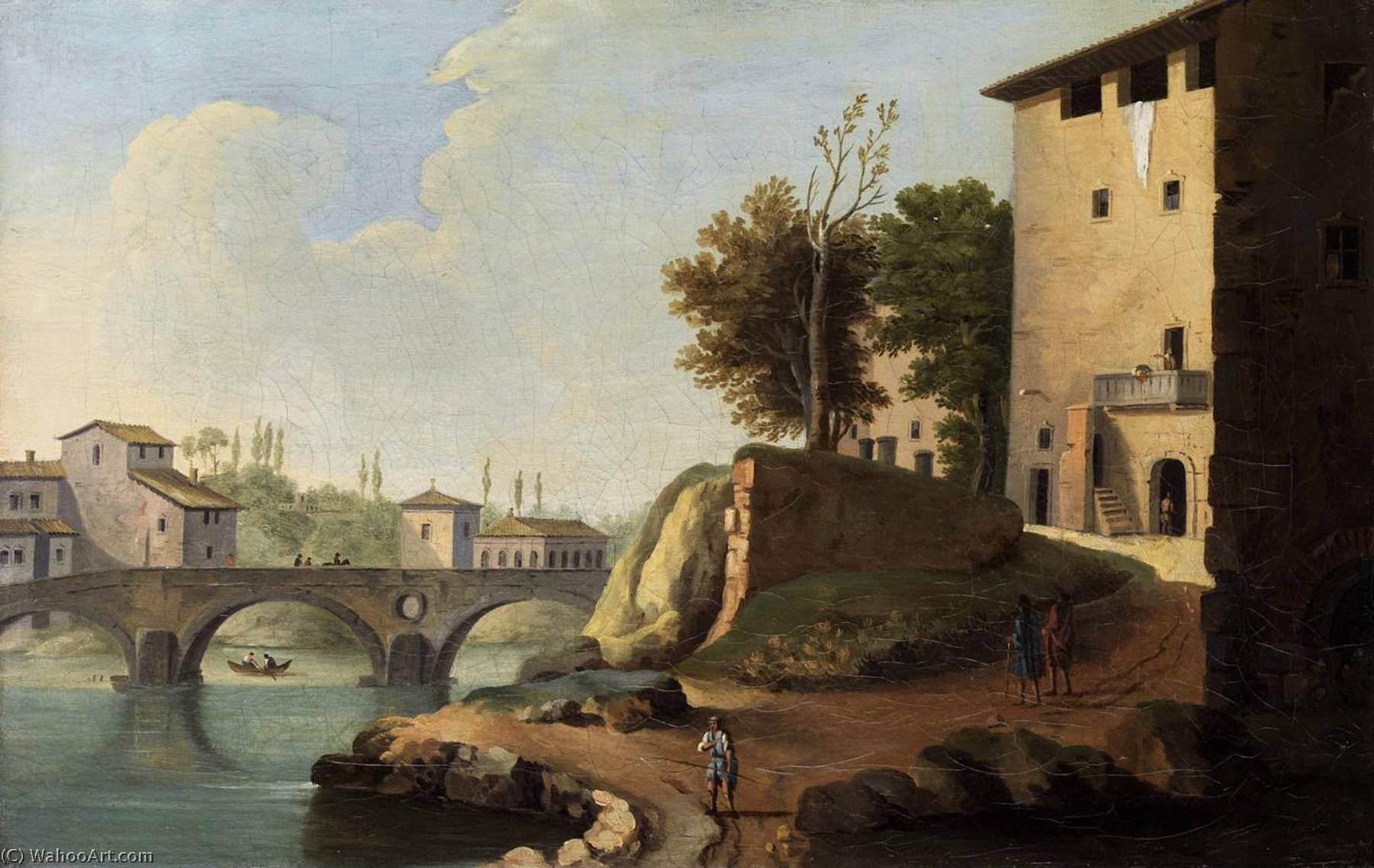 Wikioo.org - The Encyclopedia of Fine Arts - Painting, Artwork by Paolo Anesi - Tiber Bridge in Rome