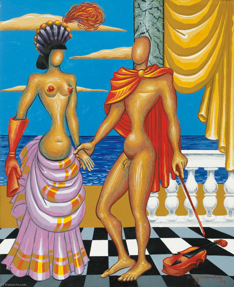 Wikioo.org - The Encyclopedia of Fine Arts - Painting, Artwork by Nikos Engonopoulos - Orpheus and Eurydice