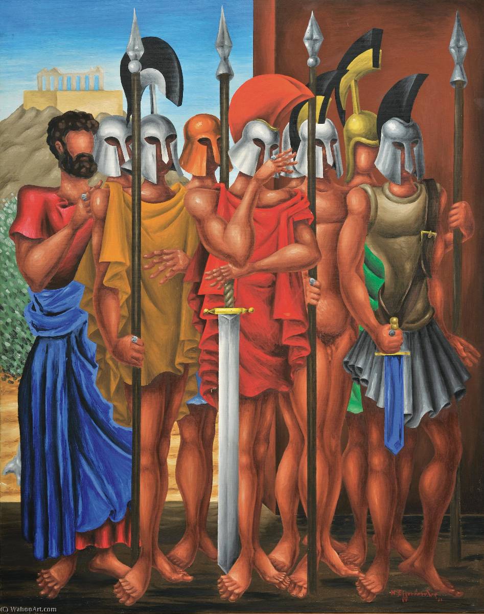 Wikioo.org - The Encyclopedia of Fine Arts - Painting, Artwork by Nikos Engonopoulos - Alexander, son of Philip, and the Greeks apart from the spartans