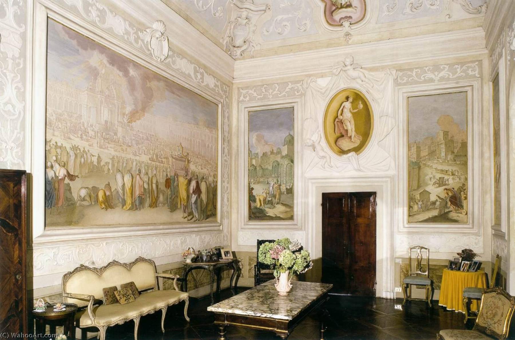 Wikioo.org – La Enciclopedia de las Bellas Artes - Pintura, Obras de arte de Mattia Bortoloni - vista de una habitación  en  el  primero  piso